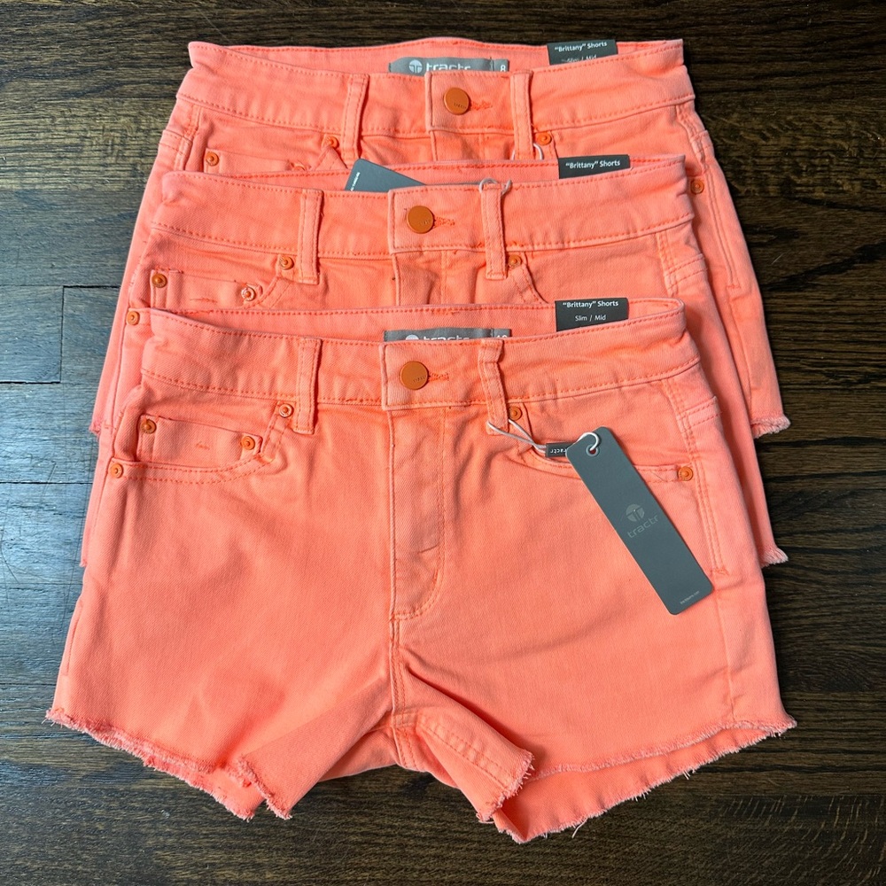 Tractr Denim Girls Shorts Neon Orange
